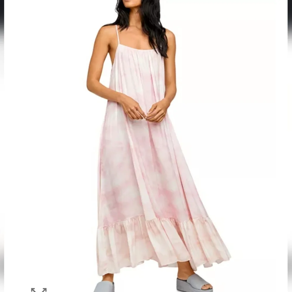 Free People Full On Maxi Slip Dress Flowy Relaxed Tiered Ruffle Hem Pink Sm NWT - Picture 11 of 16
